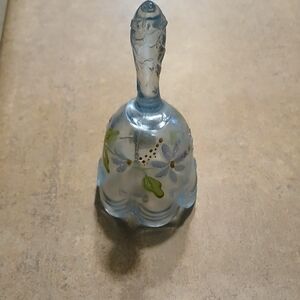 Fenton Blue and Green Floral Glass Bell